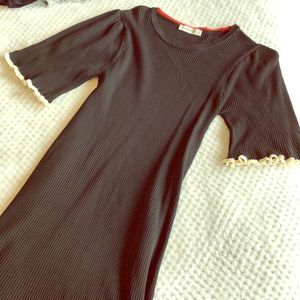 Zara black knit dress with white ruffles size S